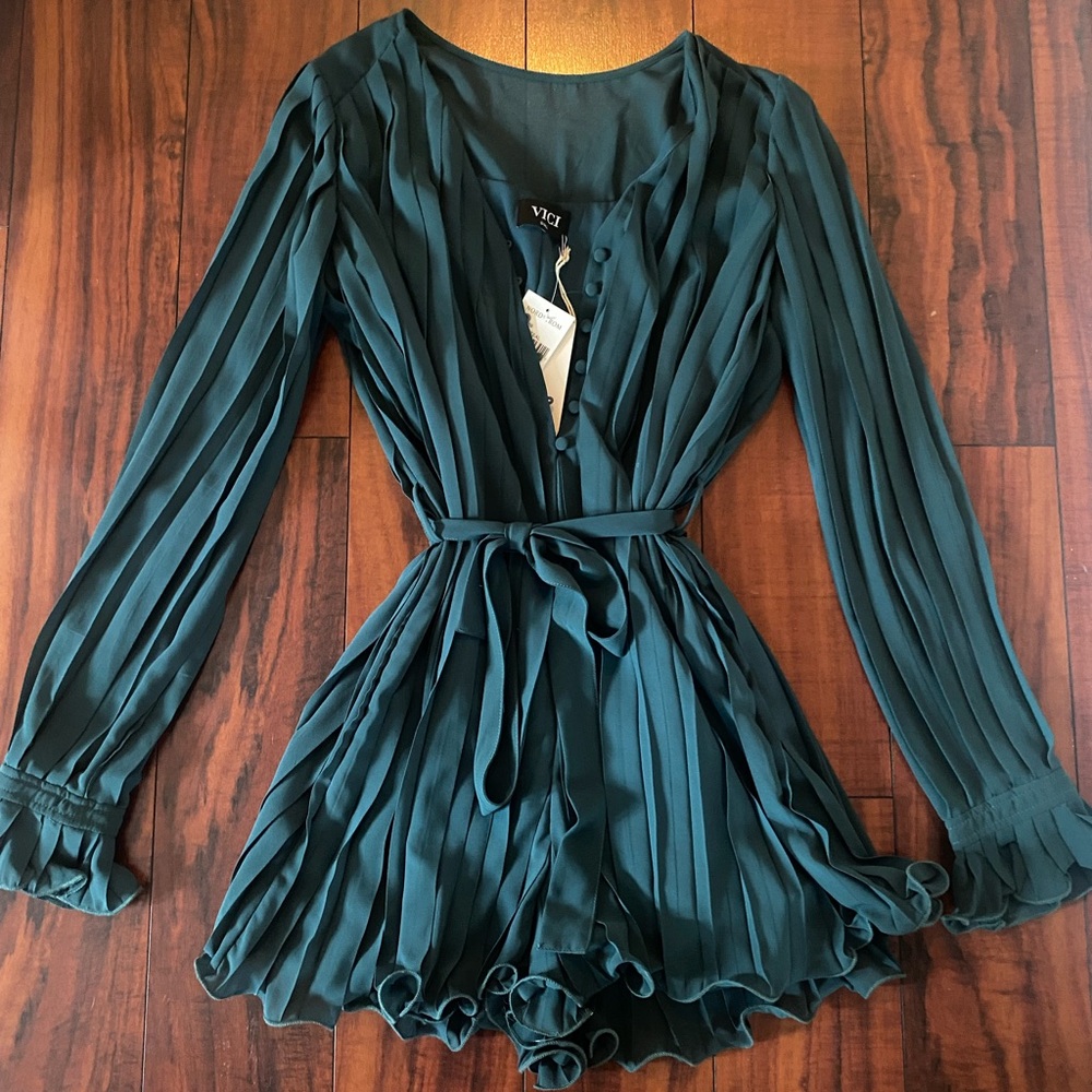 Vici Teal Pleated Romper